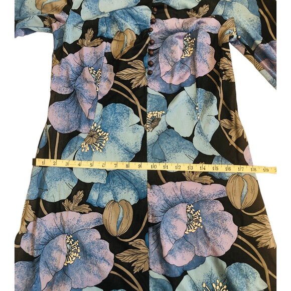Vintage Long Floral Dress St. Michael Made In Britain 1960s Blue Purple Flowers - Picture 8 of 16